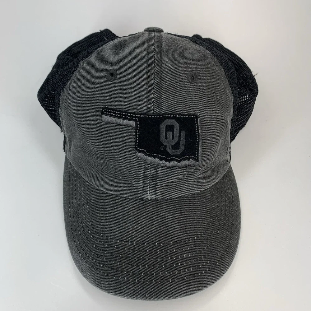 OU Oklahoma Sooners Hat Faded Black Adjustable Snapback Mesh Baseball Cap TOW